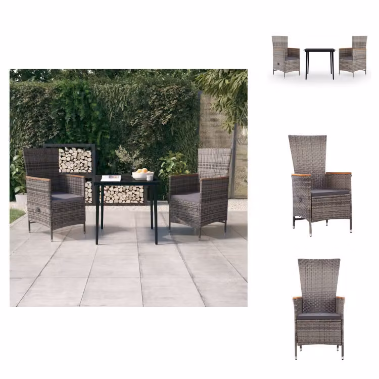 vidaXL Set da pranzo da giardino 3 pezzi con cuscini grigio - Set di mobili da giardino