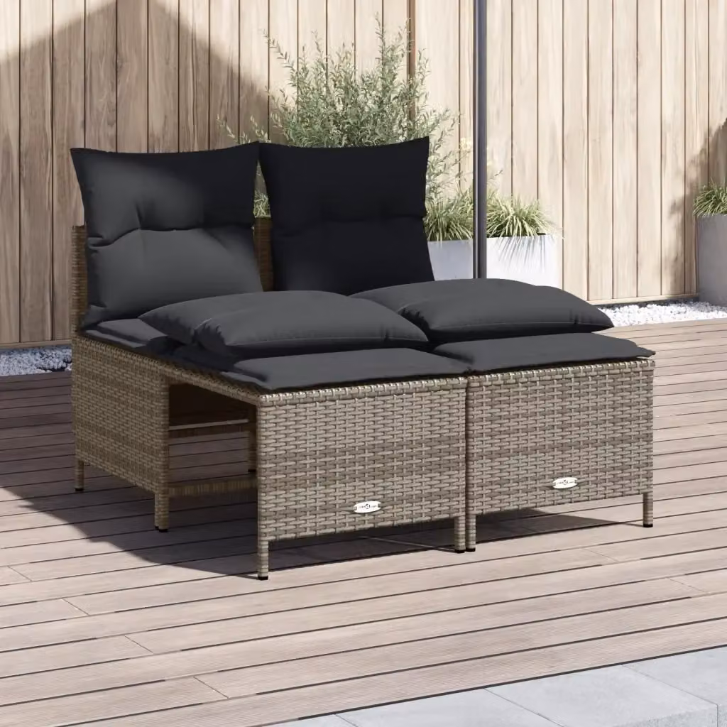 Set Salotto da Giardino Moderno 4 Pezzi in Polyrattan Grigio con Cuscini Imbottiti e Ottoman – 2