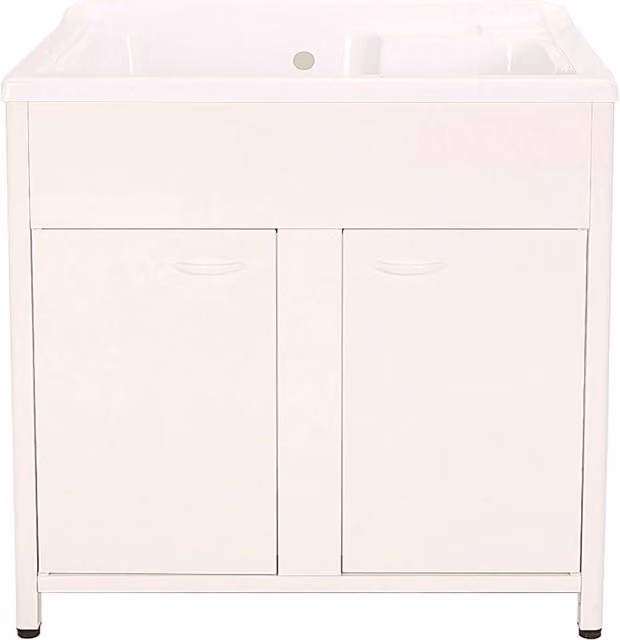 Mobile Lavatoio da Esterno in Polipropilene e Alluminio 75x60x83 cm con Doppia Vasca Bianco