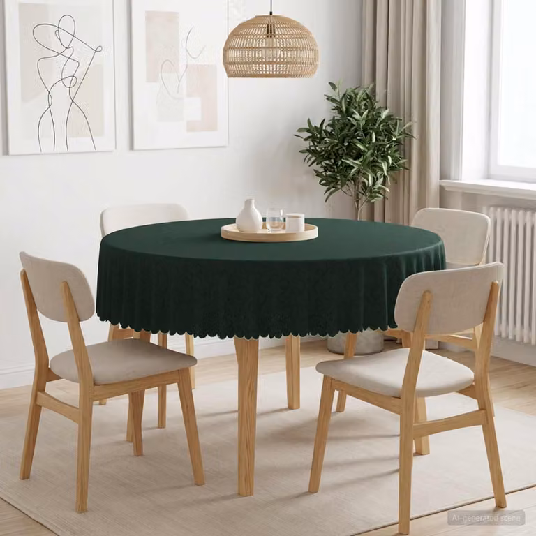 Tovaglia Rotonda vidaXL in Jacquard Verde, Idrorepellente e Lavabile in Lavatrice, Ø 180 cm