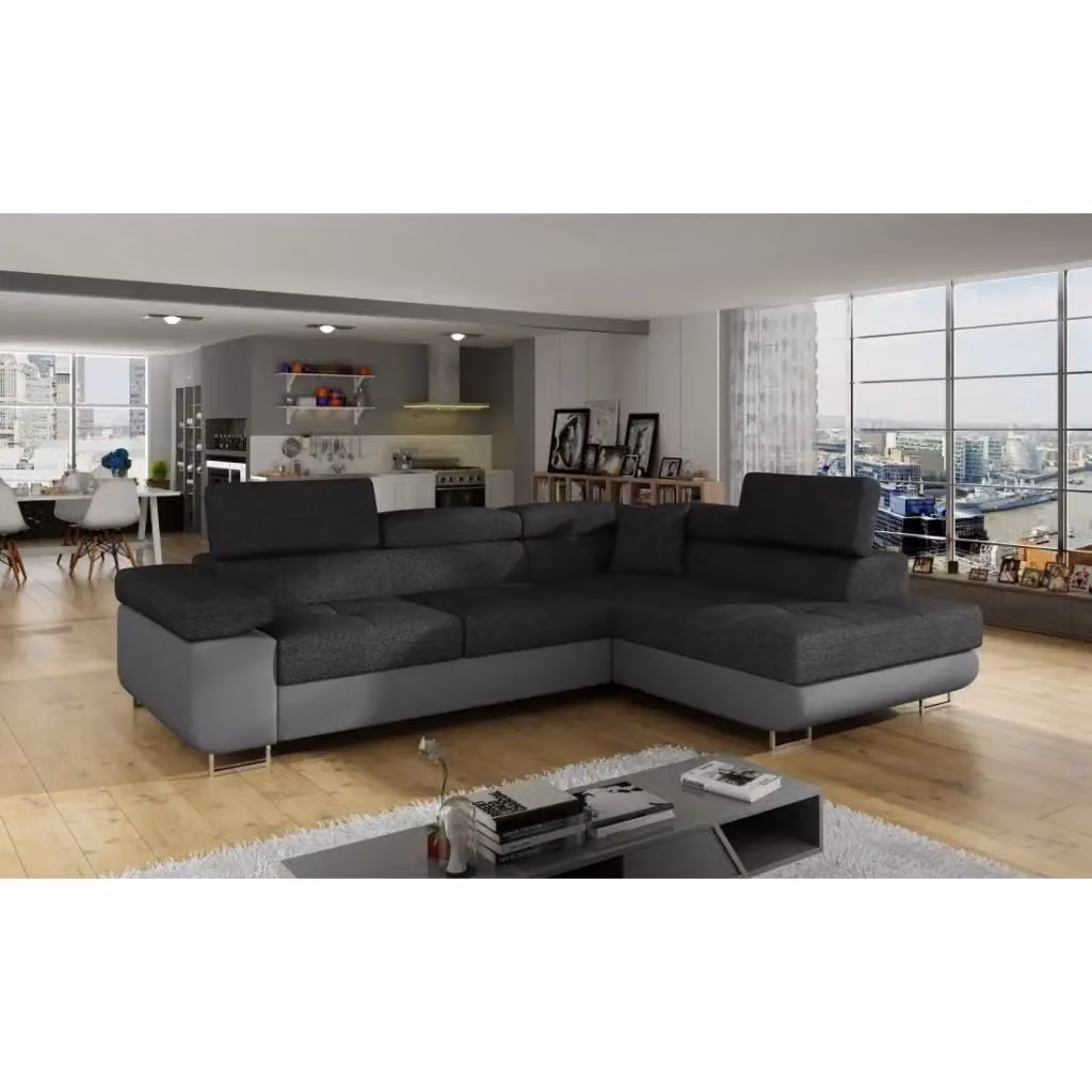 Divano ad angolo convertibile MENTON MEUBLORAMA grigio con funzione letto e contenitore, lato destro, L 272 x P 145 x H 85 cm – 2