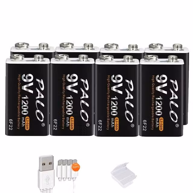 Batteria ricaricabile da 9 V, capacità 1200 mAh, ricarica USB, 9 V, 8 batterie da 9 V