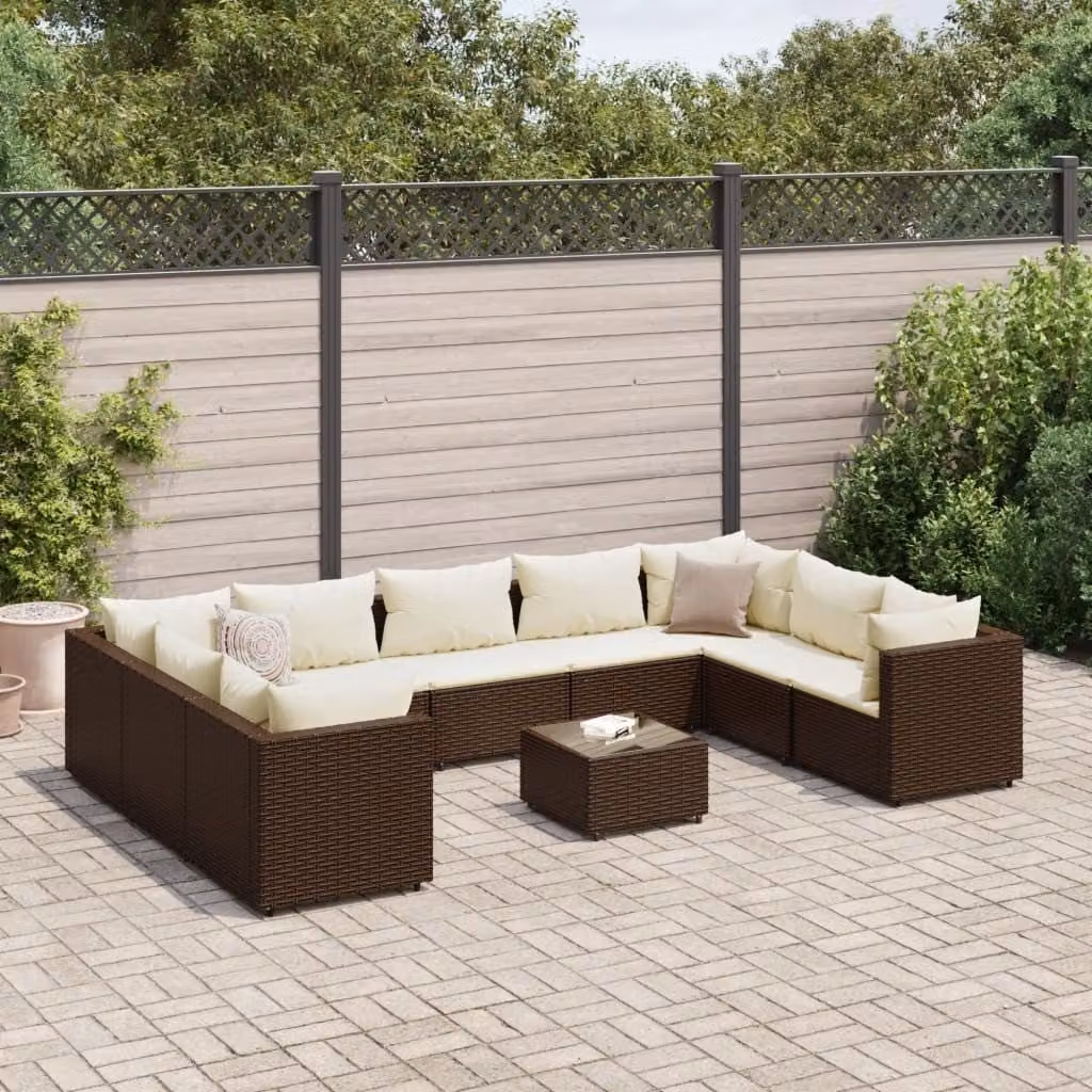 Maison Exclusive - Set da giardino da 10 pezzi con cuscini, in rattan sintetico marrone