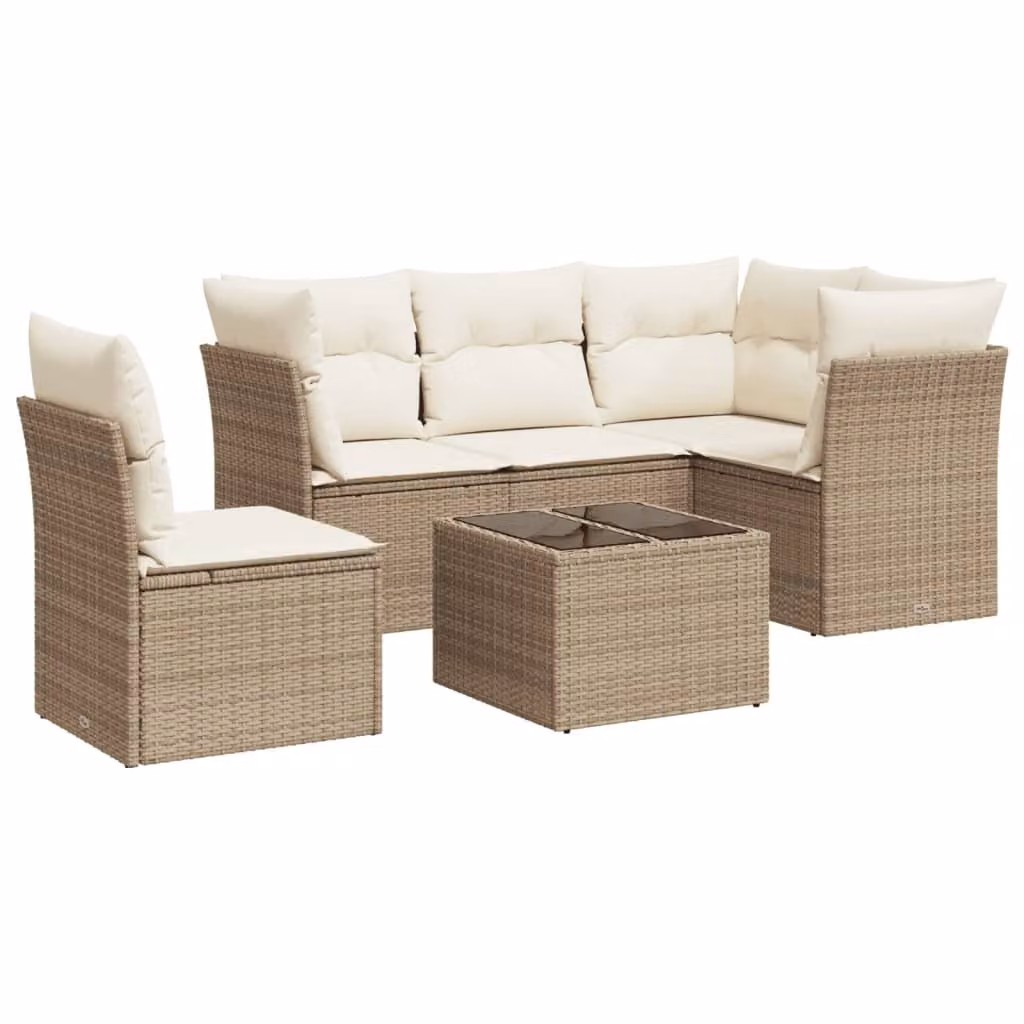 Set Divano da Giardino 6 pz con Cuscini Beige in Polyrattan