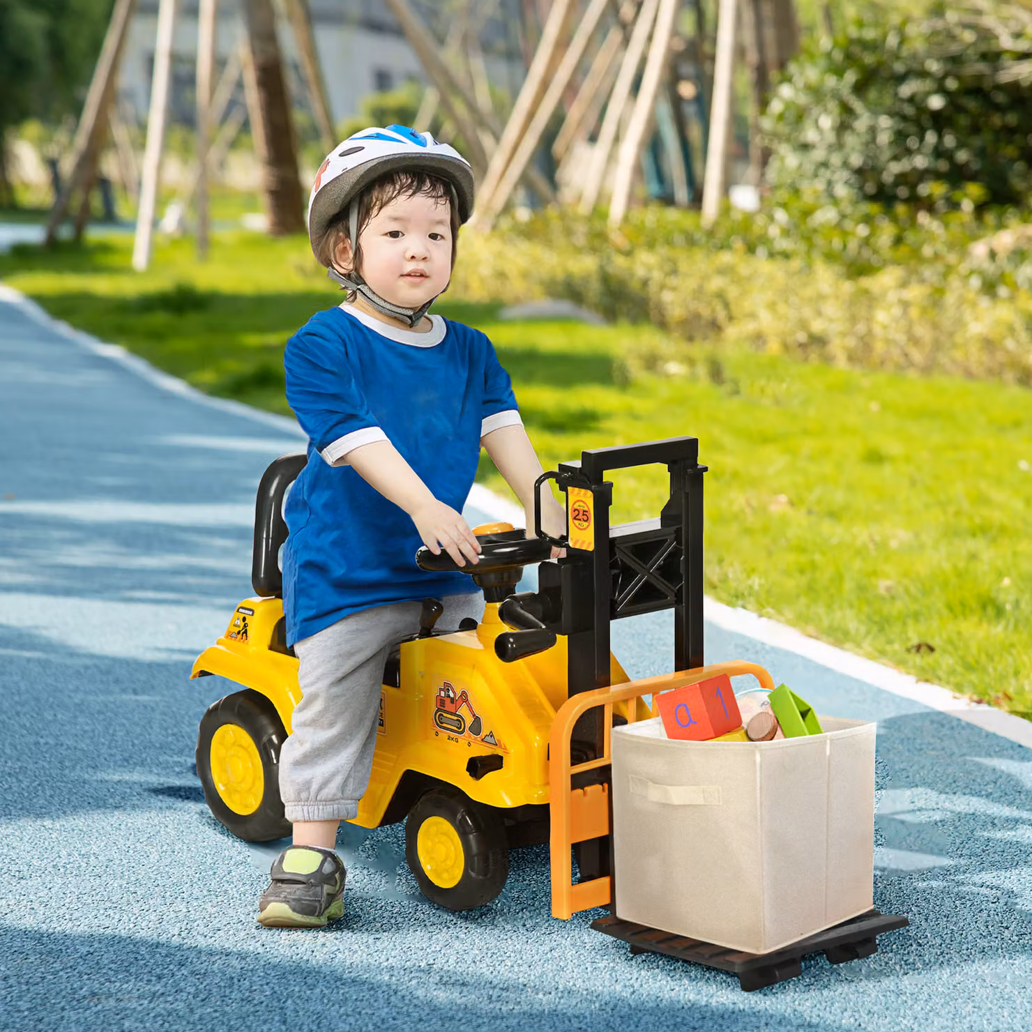 Trattore a pedali HOMCOM per bambini con muletto, effetti sonori e spazio portaoggetti, Giallo e Nero, L 86 x P 27.5 x H 47.5 cm – 2