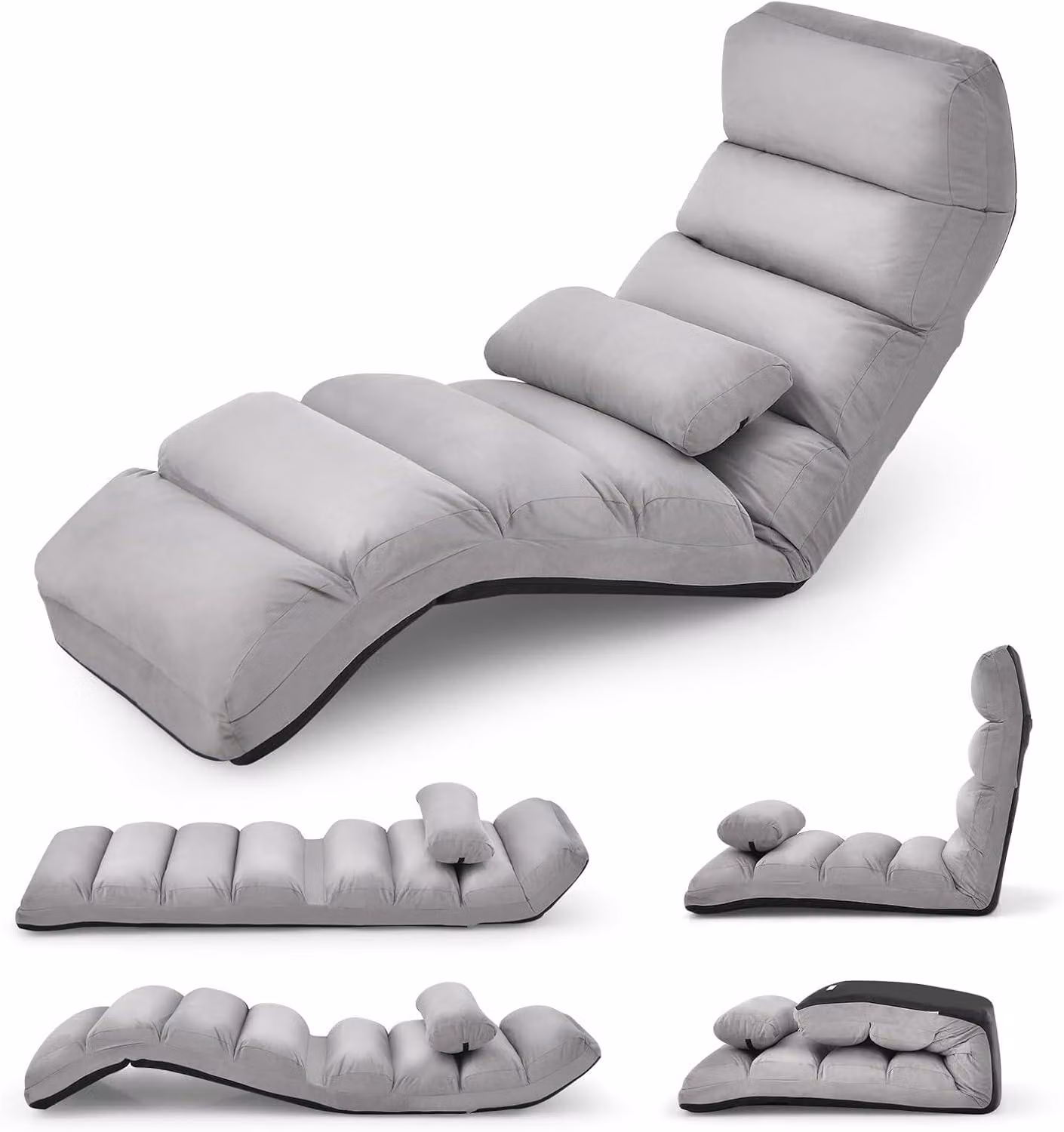 Poltrona reclinabile, poltrona da pavimento con schienale regolabile, poltrona da pavimento con funzione relax, poltrona da pavimento per videogiochi, relax e lettura, grigia, particolarmente ampia