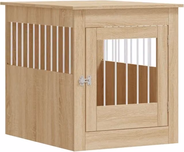 Gabbia per cani in legno multistrato e metallo color rovere sonoma, L: 64,5 cm, P: 80 cm, H: 71 cm