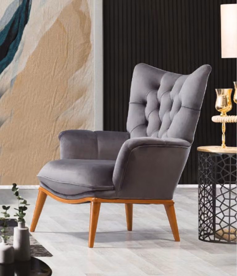 Sessel 1 Sitzer Grau Wohnzimmer Textil Design Chesterfield italienischer Stil