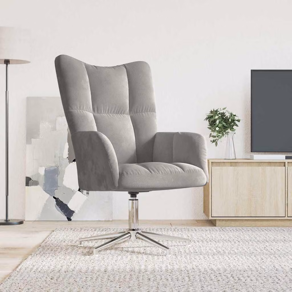 Sedia Relax vidaXL in Velluto Grigio con Braccioli e Base Girevole 360 Gradi