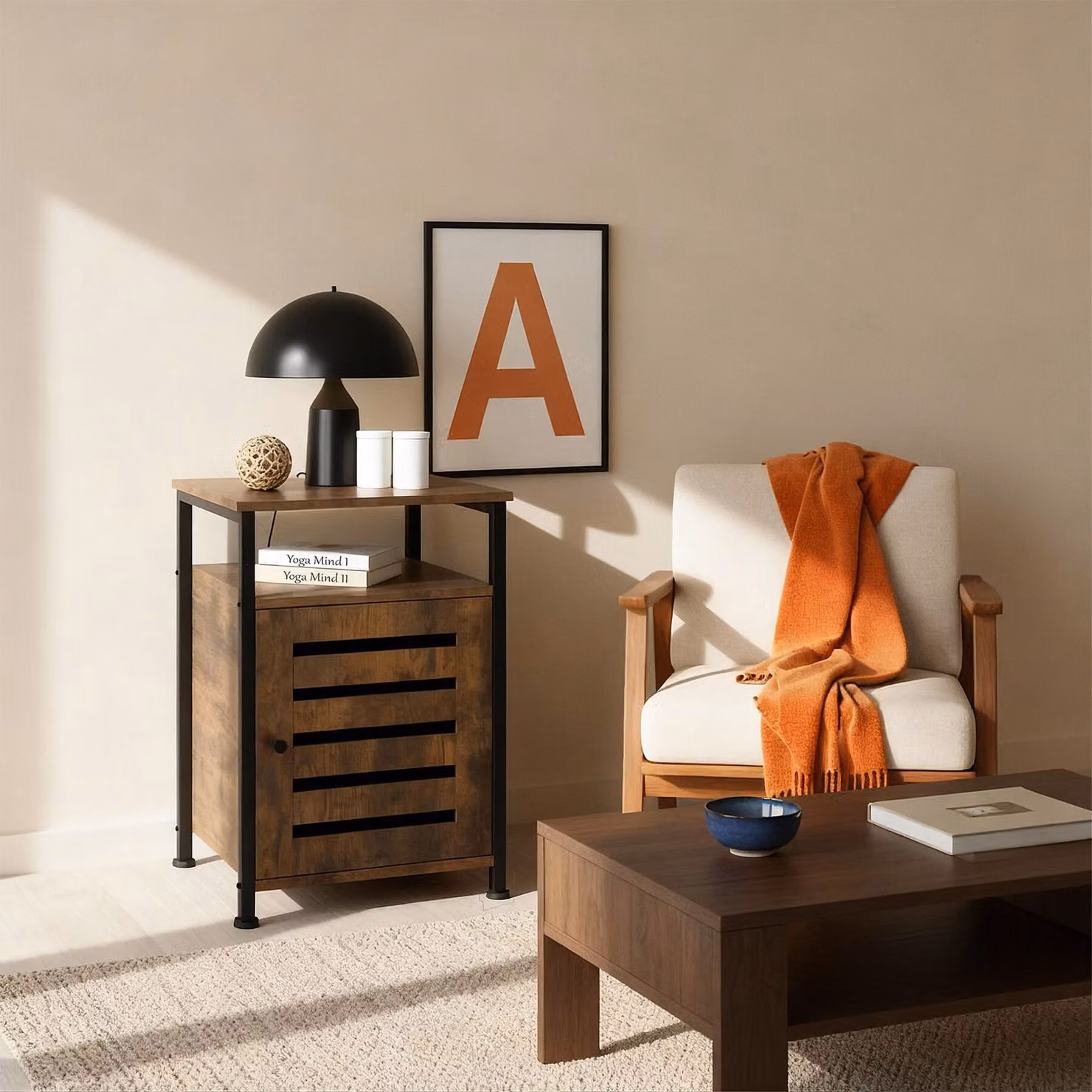 Armadietto Cork tectake in stile industriale marrone con ripiani interni e ante a battente L/P/H: 40,5 x 40,5 x 60,5 cm – 3
