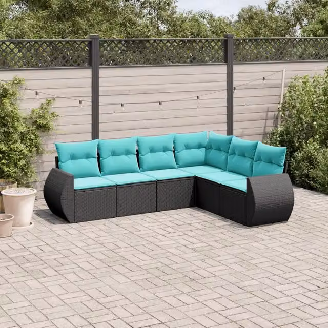 Set di Divani da Giardino a L vidaXL in Polyrattan Nero con Cuscini Inclusi