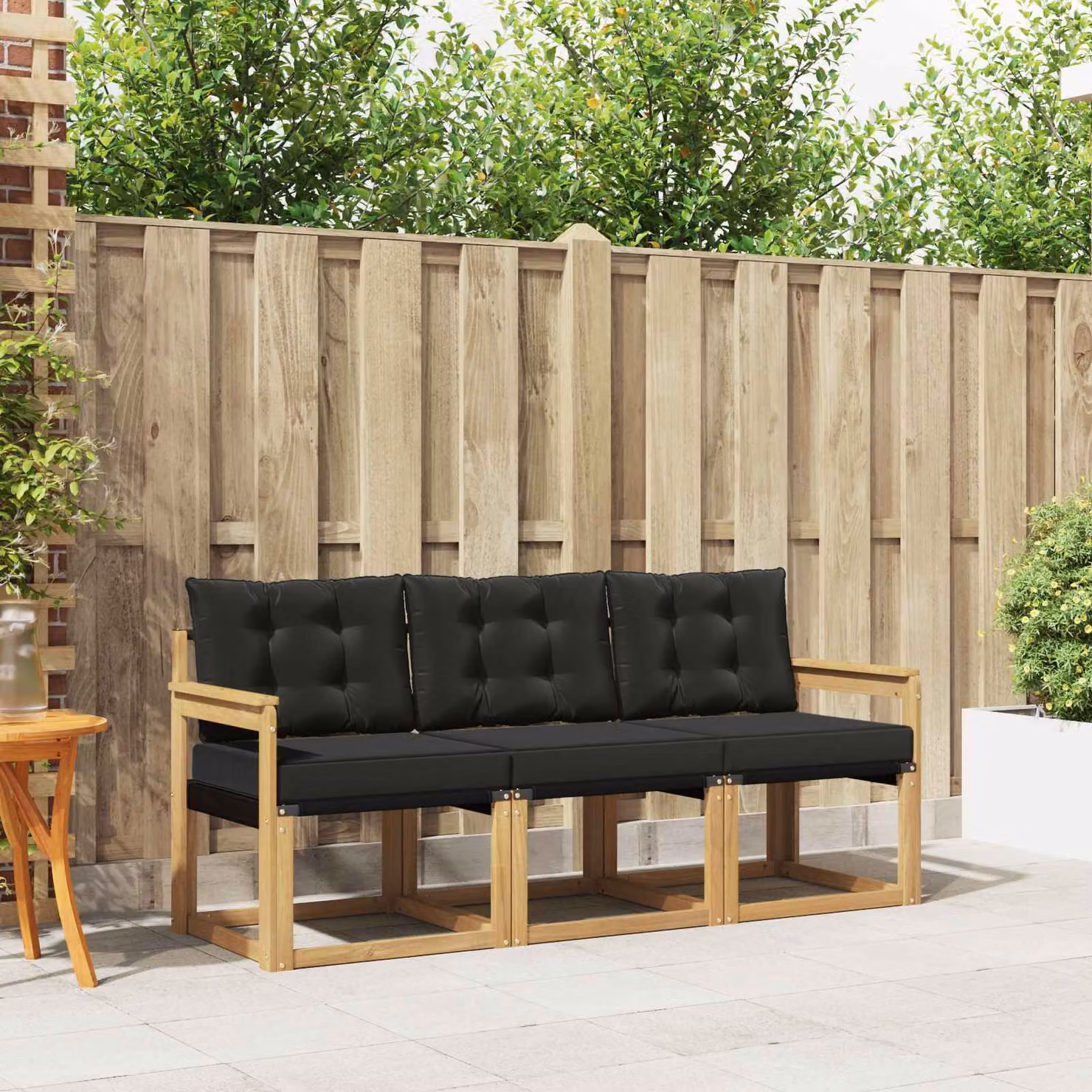 Set di divani da esterno vidaXL 3 pz in legno di acacia e textilene, Bianco e Nero