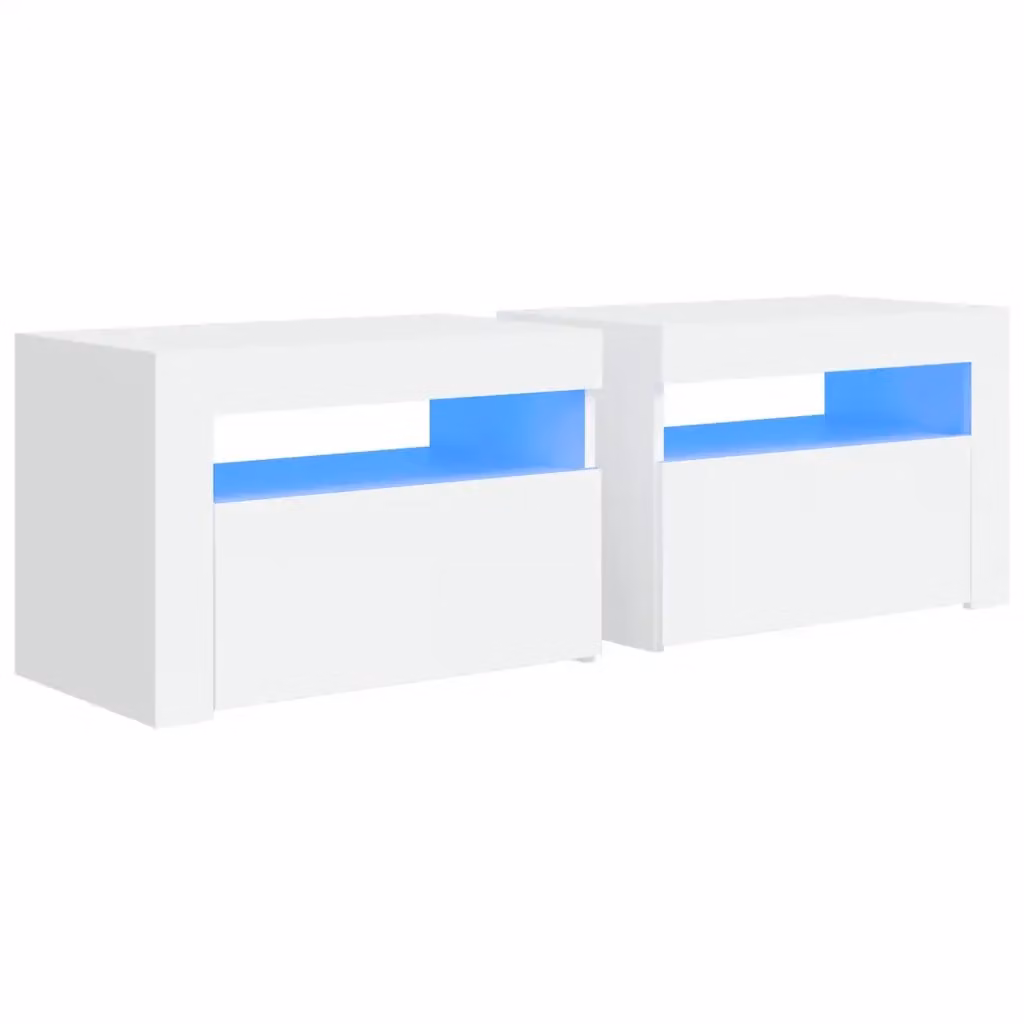 Set di 2 comodini Design Mania bianchi con illuminazione LED integrata L/P/H: 60 x 35 x 40 cm – 2