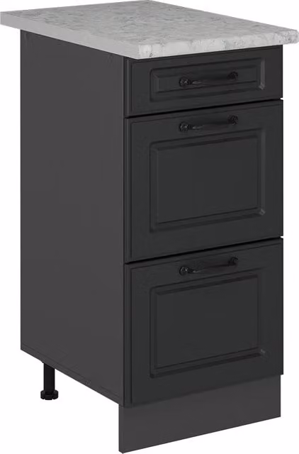 Mobiletto base per cucina R-Line Antracite rustico/Antracite 40 cm con cassetti, marmo AP Vicco