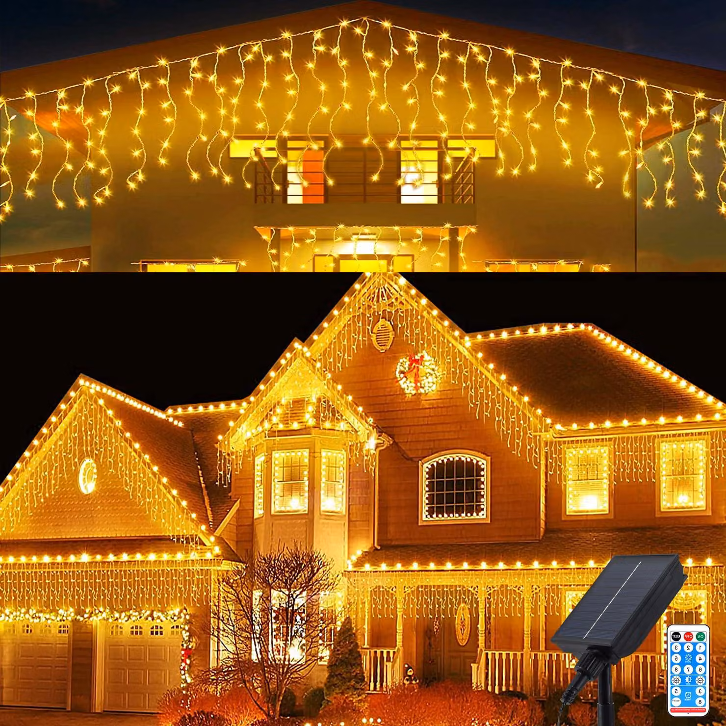 Tenda luminosa a energia solare, 5 metri, 256 LED, impermeabile, con telecomando, 8 modalità