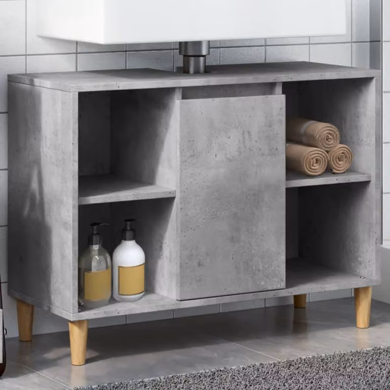 Armadietto da bagno sospeso vidaXL in legno MDF grigio opaco con ripiani interni e scaffale aperto L: 80 cm, P: 33 cm, H: 60 cm