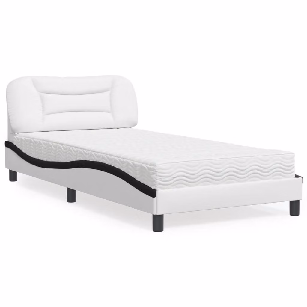 Letto con Materasso Hvar vidaXL in Similpelle Bianco e Nero L/P/H: 218 x 105 x 100 cm