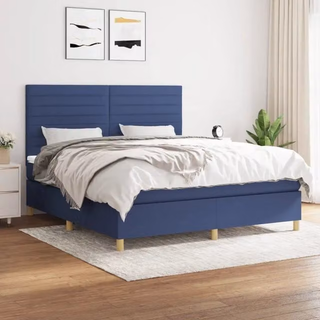 Letto Ibrido con Giroletto a Molle e Materasso vidaXL, Colore Blu e Bianco, L/P/H: 160 x 200 x 128 cm