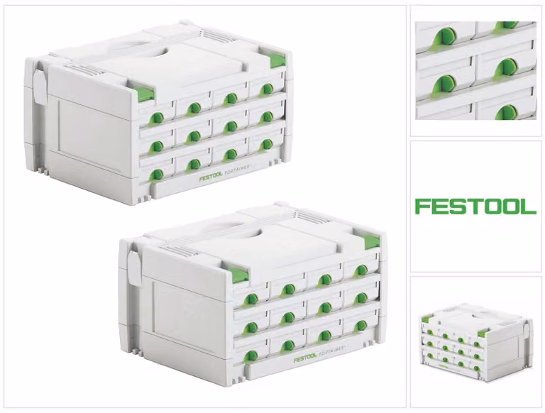 Festool Set di serraggi 2x SYS 3-SORT/12 ( 2x 491986 ) Valigetta di assortimento con 12 scomparti per viti, tasselli e chiodi