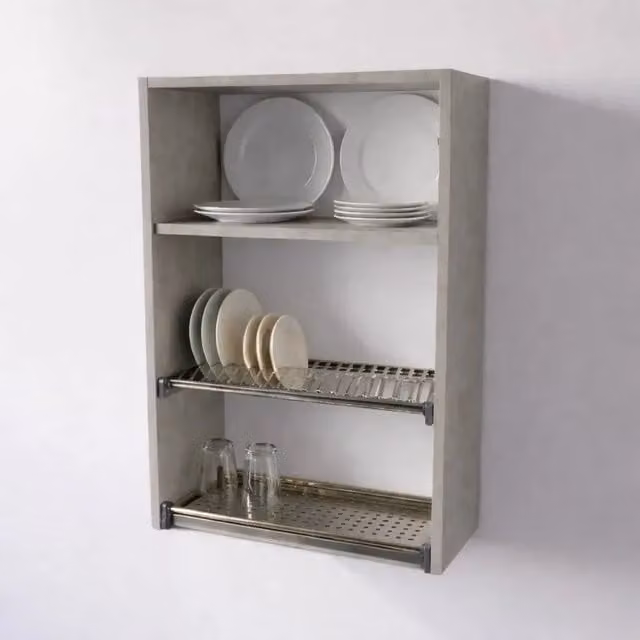 Pensile Scolapiatti Calandrelli Grigio con Ripiano Aperto H 90 x L 60 x P 33 cm