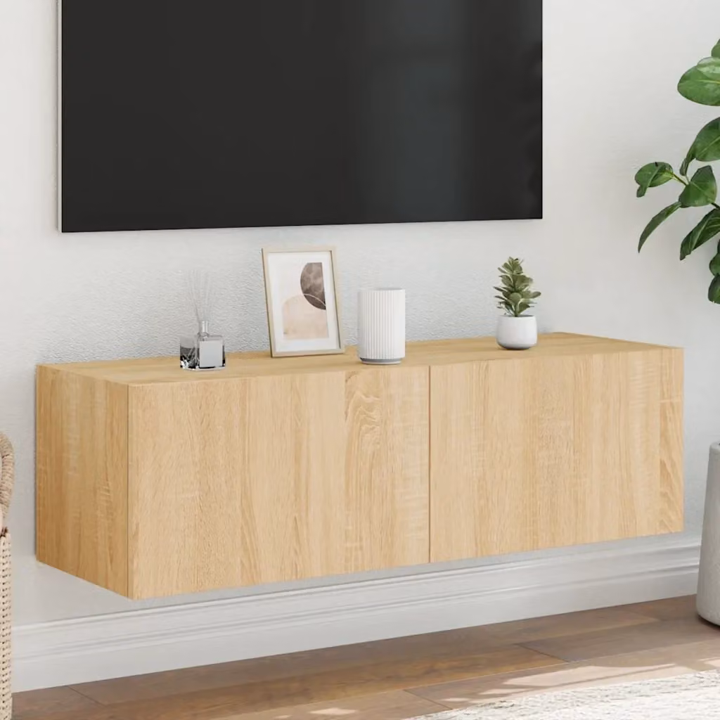 Mobile TV a parete con luci LED integrate in Rovere Sonoma, L 100 cm x P 35 cm x H 31 cm – 2
