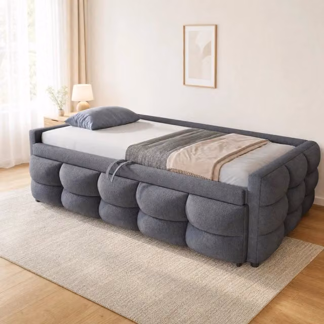 Letto a scomparsa moderno in tessuto grigio L 90 x P 190 cm