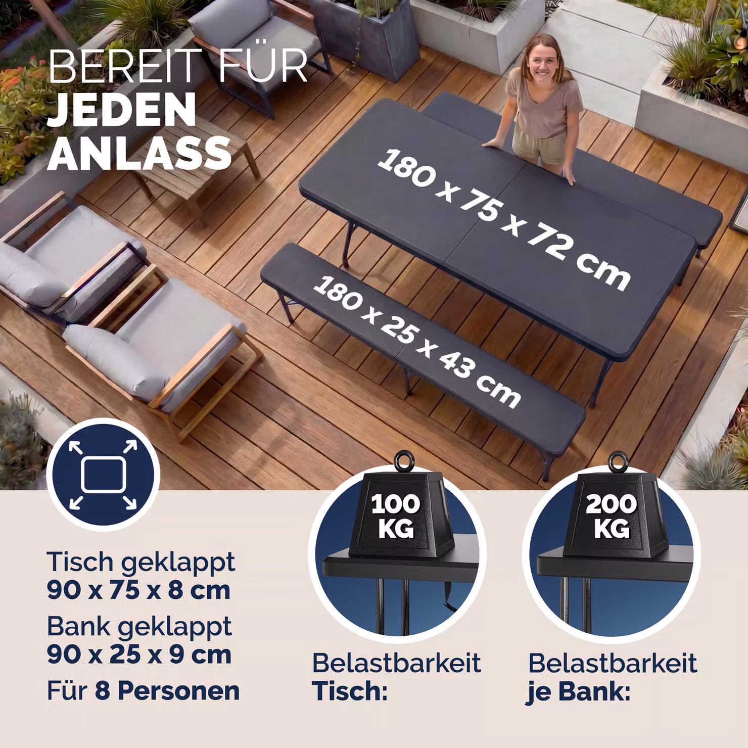 Set tenda da giardino Casaria in acciaio verniciato a polvere e plastica, colore antracite, L: 180 cm – 2