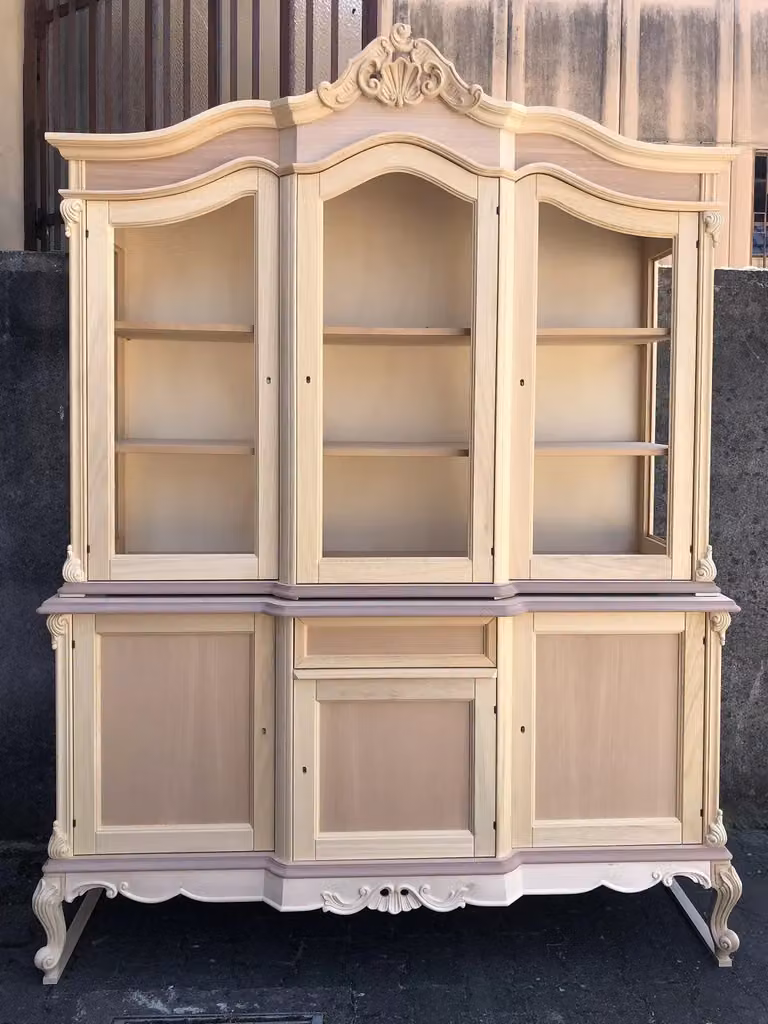 Cristalliera classica barocca Mobili 2G in legno grezzo con 6 porte e 1 cassetto L/P/H: 175 x 60 x 230 cm