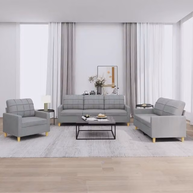 Set di divani moderno vidaXL in tessuto grigio composto da un divano a 3 posti e un divano a 2 posti con cuscini inclusi – 1