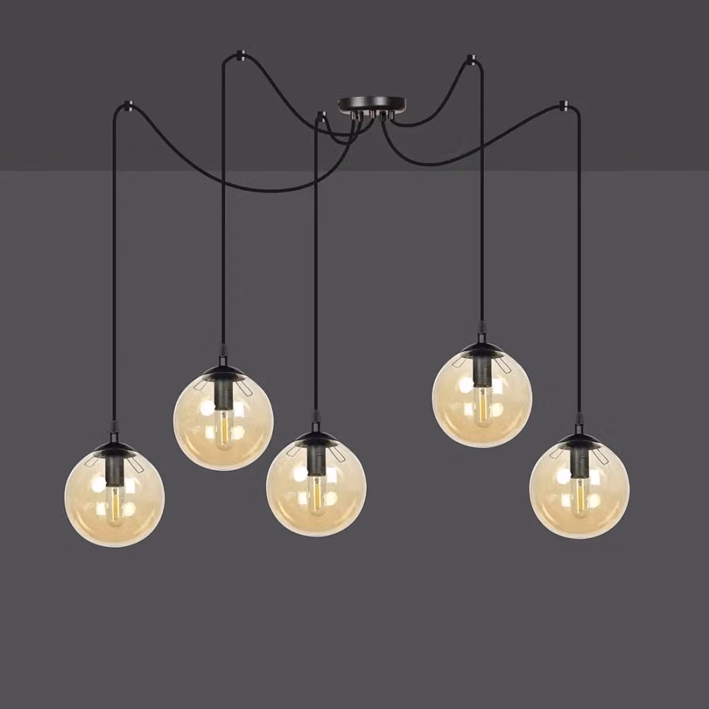 Lampadario a sospensione Emibig GIGI con 5 luci E14 in metallo e vetro nero e multicolore – 2