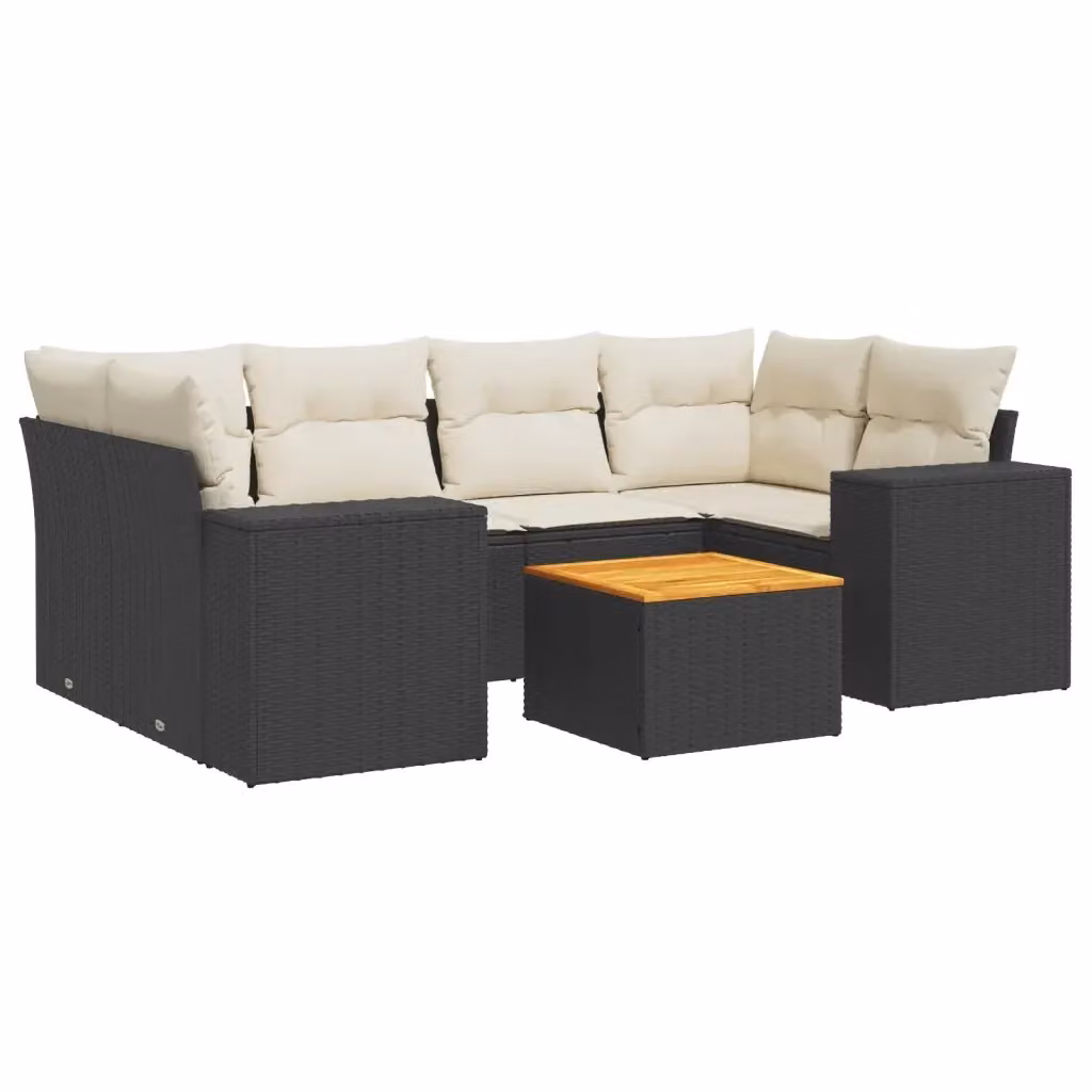 vidaXL Set Divani da Giardino a L con Cuscini 7pz Nero in Polyrattan e Acciaio – 2