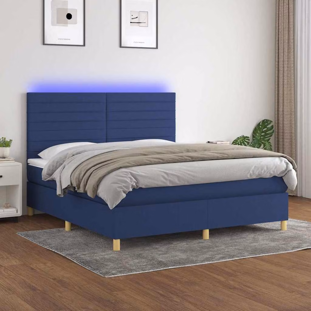 Letto a molle con materasso vidaXL in tessuto con illuminazione LED blu e porta USB, L/P/H: 180 x 200 cm – 1