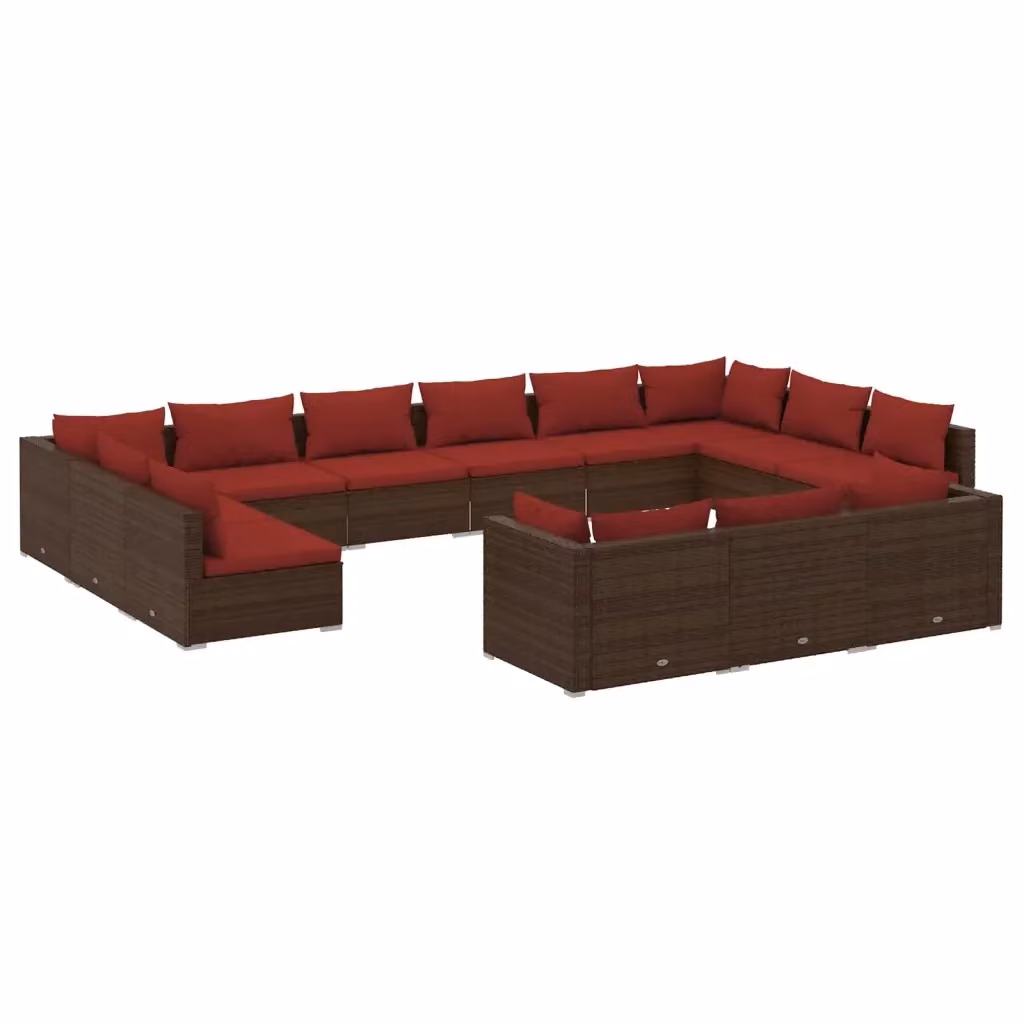 Set di Divani da Giardino a Forma di U vidaXL in Polyrattan Marrone con Cuscini e Coperture Rimovibili – 2