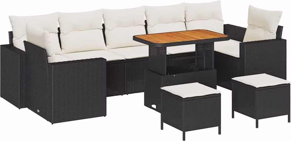 Set Divano da Giardino 10 pcs Nero polyrattan