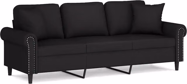 Divano | Divano da soggiorno | Sofa a 3 Posti con Cuscini Nero 180 cm in Velluto