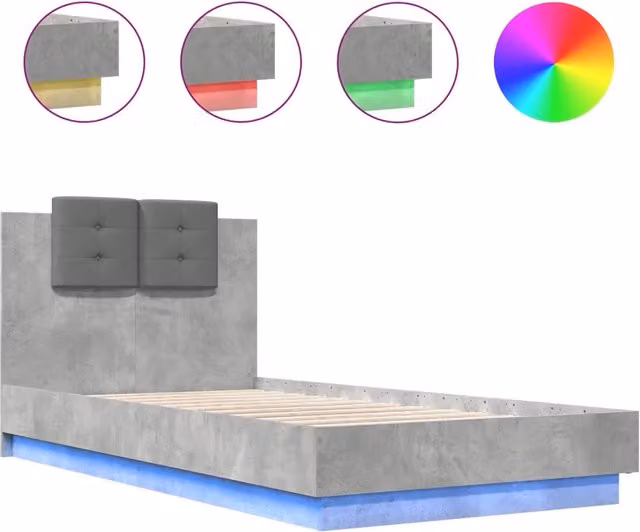 Letto singolo | Letto per adulti | Giroletto con Testiera e LED Grigio Cemento 75x190 cm