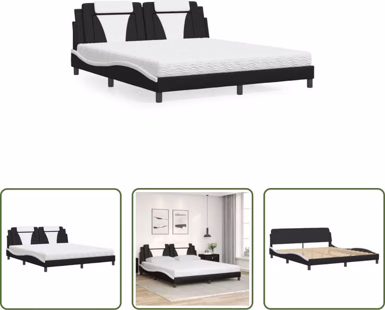 The Living Store Letto con materasso bianco e nero 180x200 cm in ecopelle