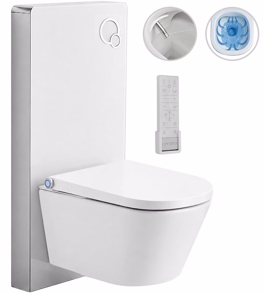 Water WC sospeso con bidet Modul/Cronus Premium - bianco lucido / bianco opaco - pulsante WC integrato - modulo pneumatico - 59,3x38,4 cm