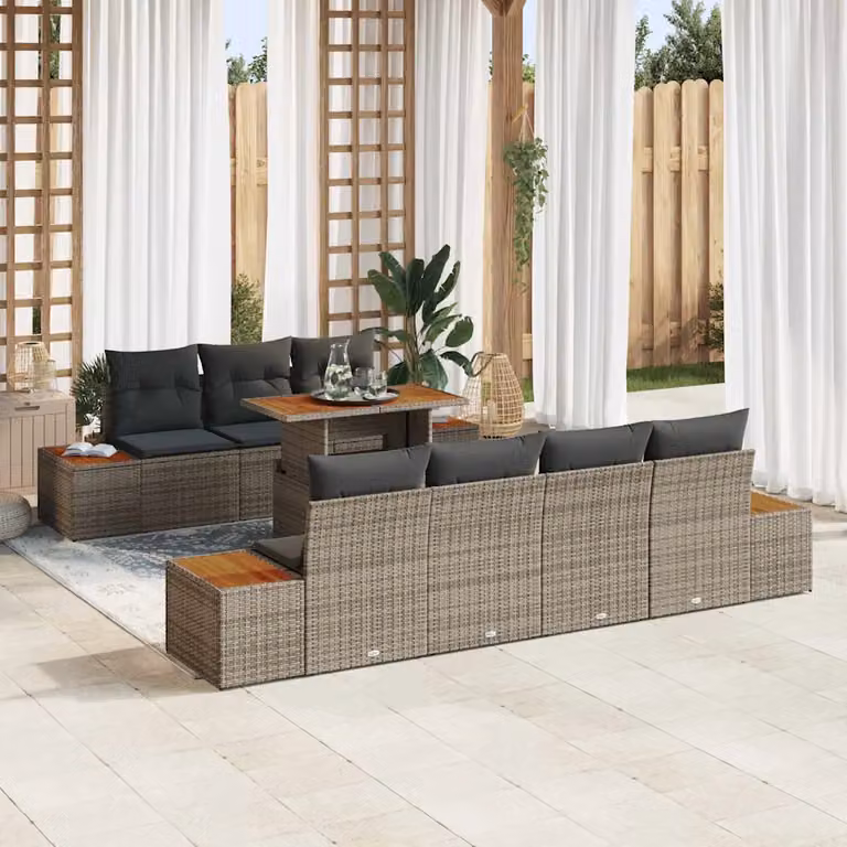 Set Divano da Giardino Moderno vidaXL in Poly Rattan Grigio, 8 Pezzi