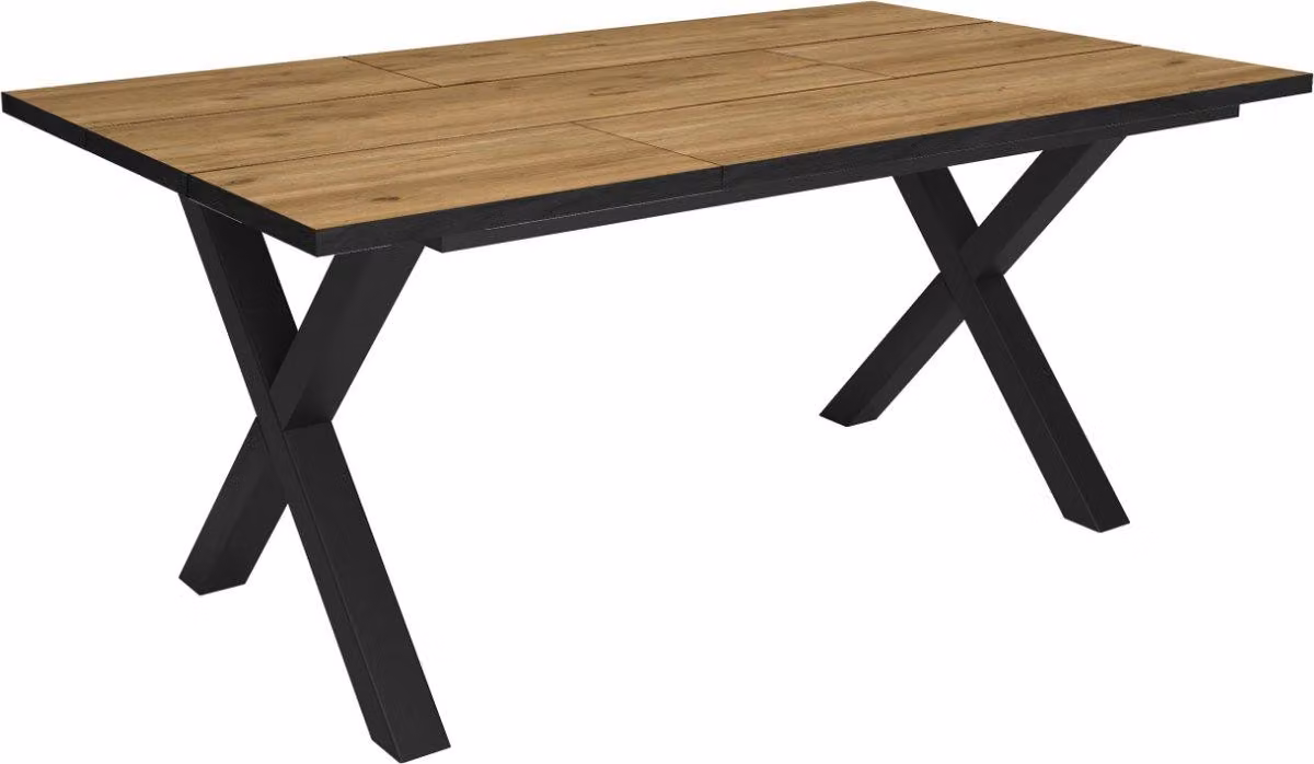 Tavolo da pranzo Happyment London - Rettangolare - Da 4 a 6 persone - Aspetto pregiato - Legno massiccio - Gambe X-Pot nero - 170x90x75cm