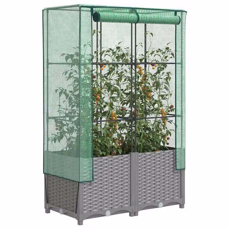 vidaXL Letto Rialzato con Copertura Serra Effetto Rattan Grigio e Verde L: 80 cm, P: 40 cm, H: 138 cm