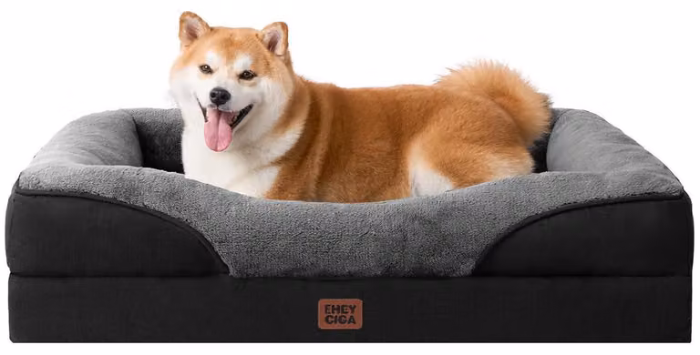 Cuccia ortopedica per cani con 4 bordi, 91x68 cm, grigio/nero