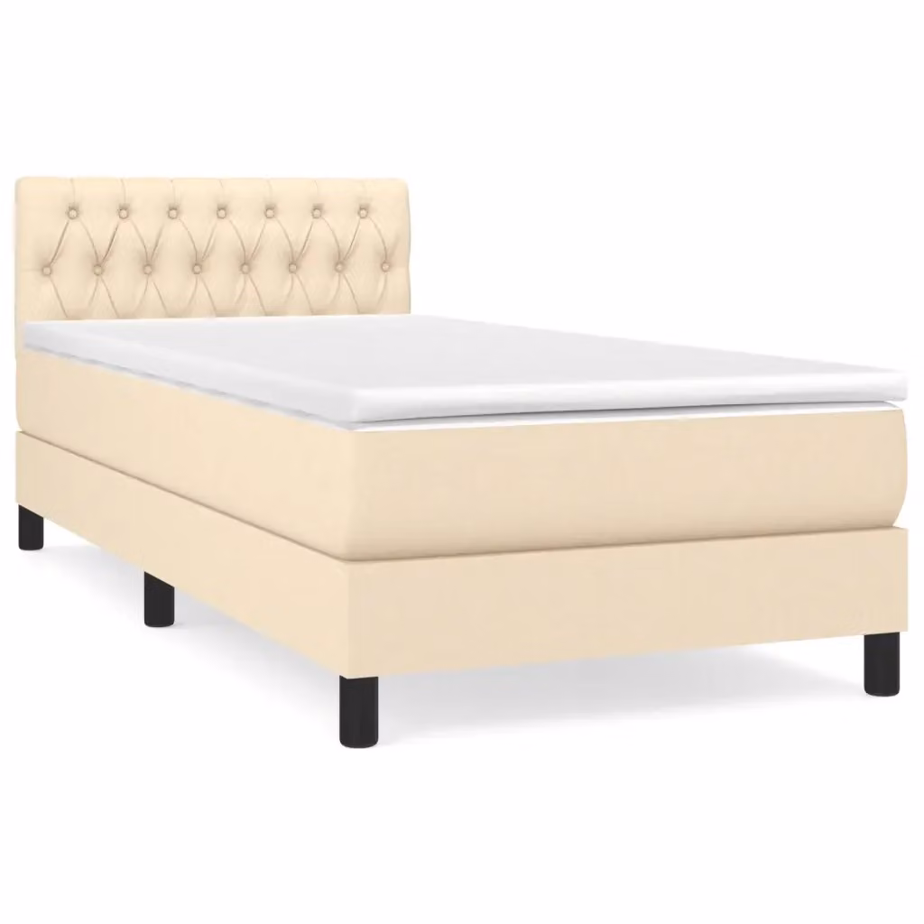 vidaXL Giroletto a Molle con Materasso in Tessuto Beige e Bianco, L/P/H: 90 x 200 x 25 cm – 2