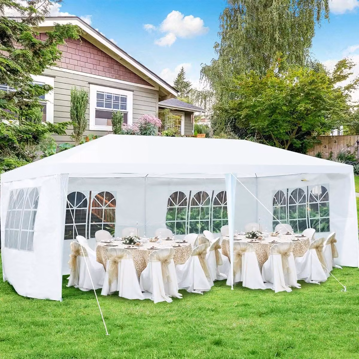 Tenda da giardino per feste con 4 pareti laterali rimovibili, tenda da birra con protezione UV, tenda da giardino 3 x 6 m