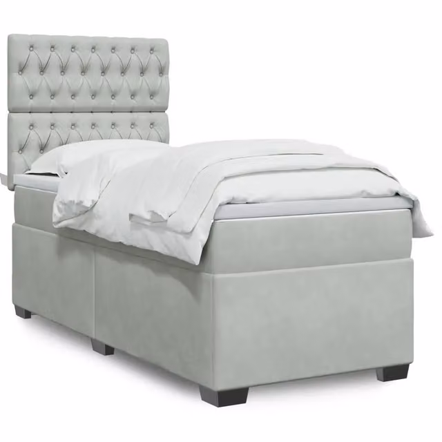 Letto con Giroletto a Molle e Materasso Ibrido vidaXL in Velluto Grigio e Bianco L/P/H: 90 x 200 cm