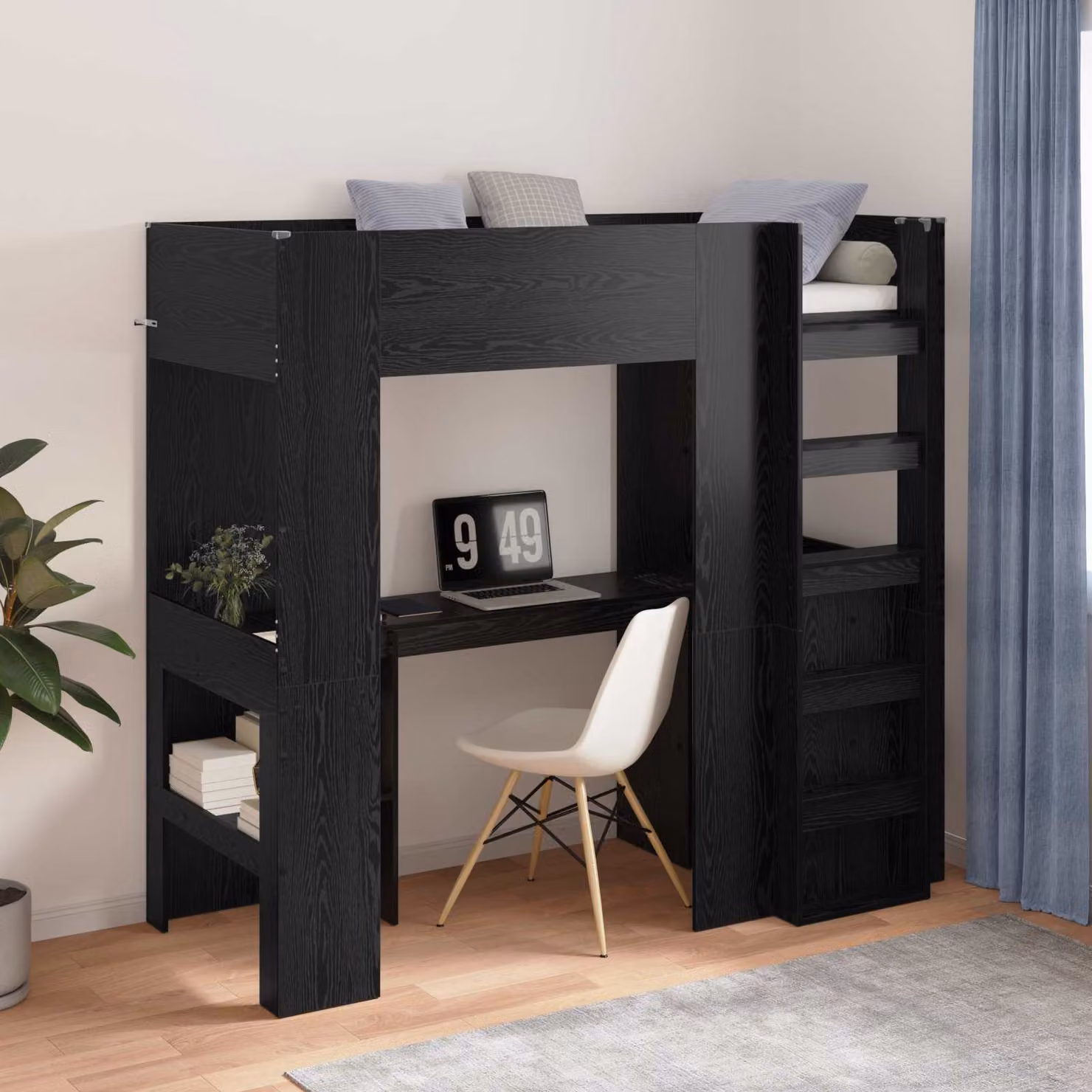 vidaXL Struttura letto a castello con scrivania in legno Rovere e Nero, L/P/H: 193 x 80 x 175 cm – 1