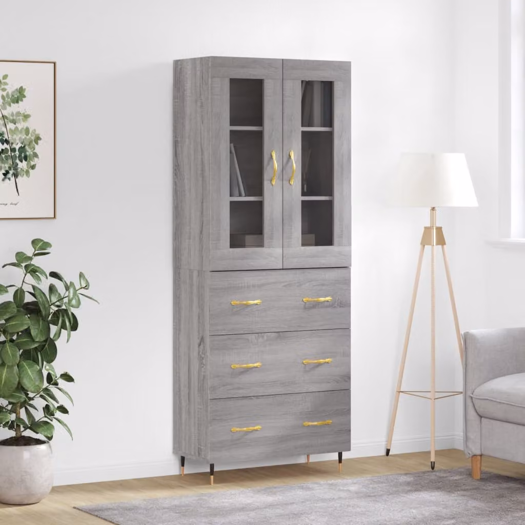 Credenza vidaXL in stile rustico Grigio con ante a battente e ripiani interni L: 69,5 cm, P: 34 cm, H: 180 cm