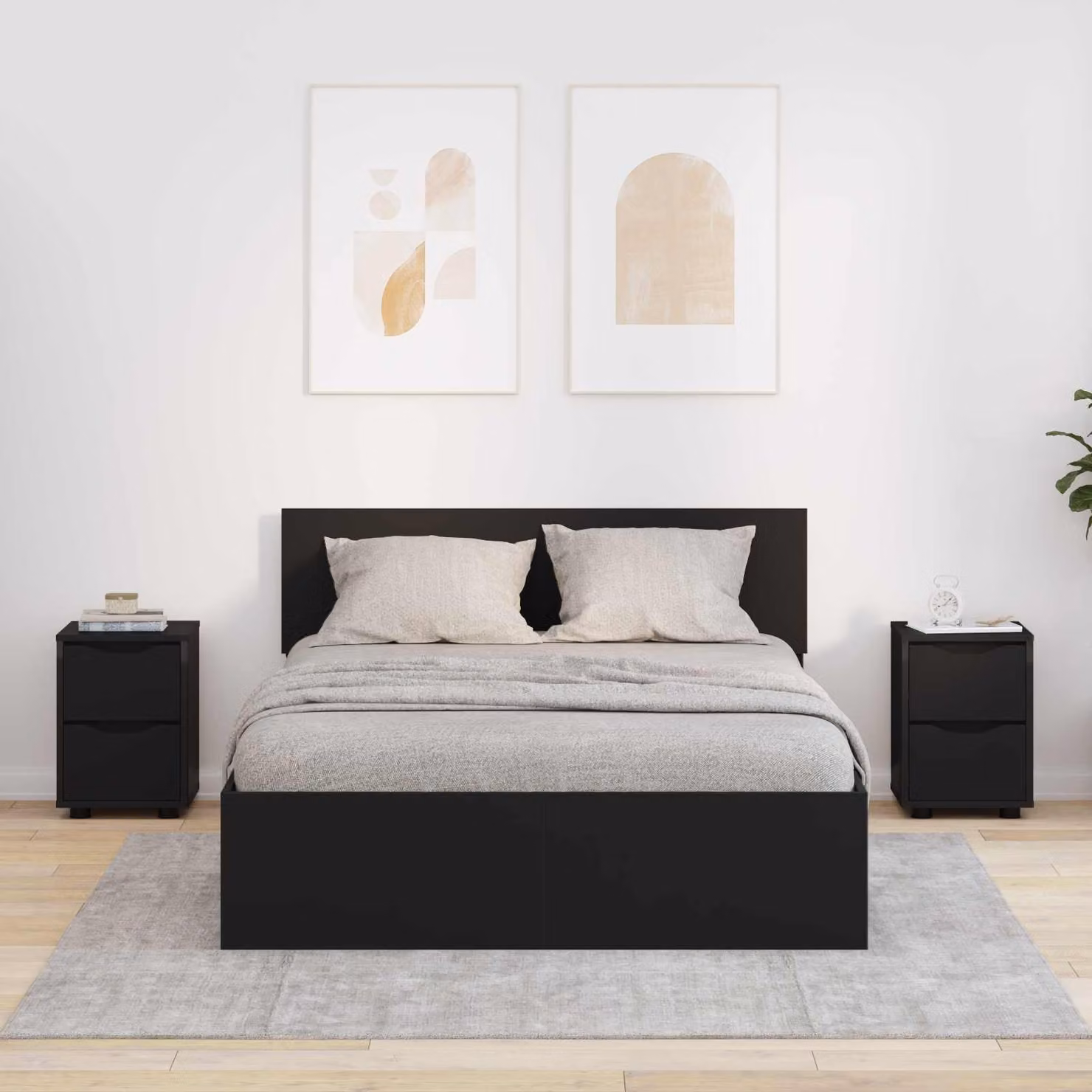 Set di 2 comodini moderni vidaXL in legno ingegnerizzato nero, L 30,5 cm x P 30 cm x H 43 cm