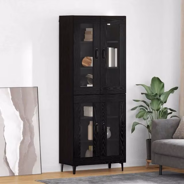 Credenza nera con ante in vetro vidaXL per soggiorno e sala da pranzo L/P/H: 69,5 x 34 x 180 cm