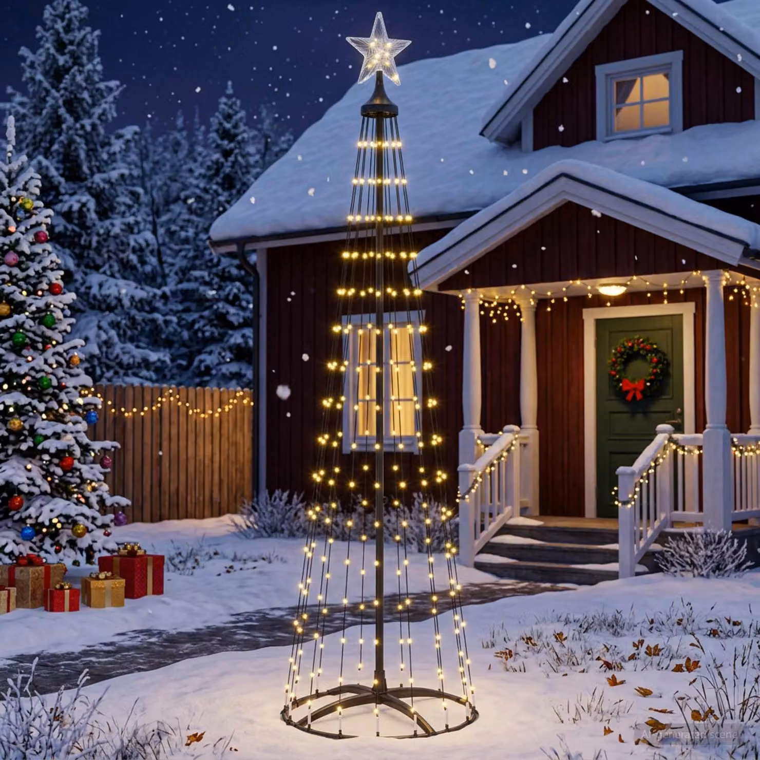vidaXL Albero di Natale a cono LED 180 cm 250 LED Bianco caldo Acciaio